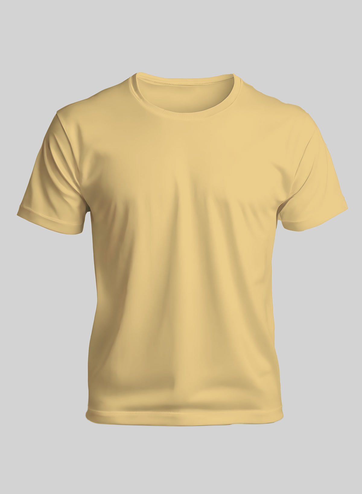 BEIGE COTTON CREW NECK SOLID T-SHIRT